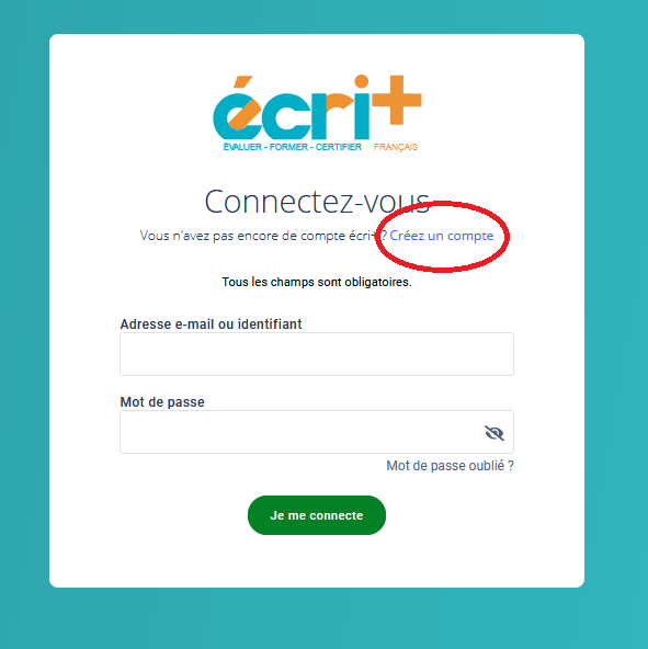 Créer un compte écri+ étape 2