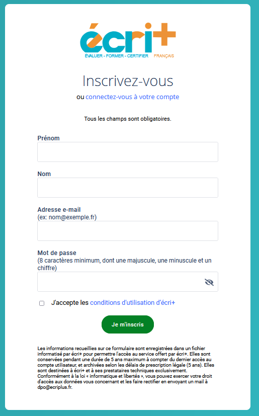 Formulaire création profil écri+ étape 3
